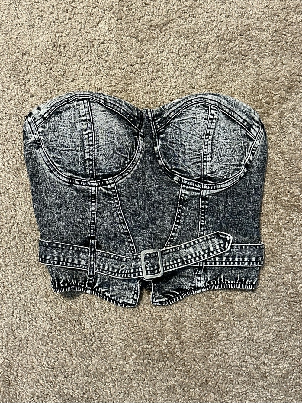 Fashion Nova Black Acid Wash Denim Bustier